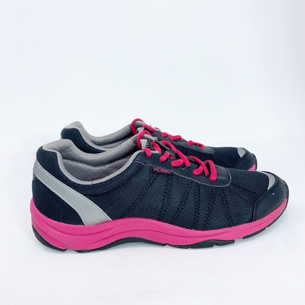 Vionic Womens Alliance Black Pink Lace Up Low Top Round Toe Walking Shoes Size 8
